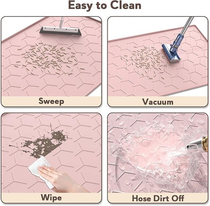 Silicone Cat Litter Trapping Mat, Large Waterproof 34" X 22" Cat Litter Box Mat, Easy to Clean, Pink