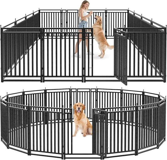 Dog Playpen Dog Fence Outdoor for Yard 47" H with 16 Panels Sturdy Portable Puppy Playpen for Indoor Outdoor RV Camping Use - Black Silver