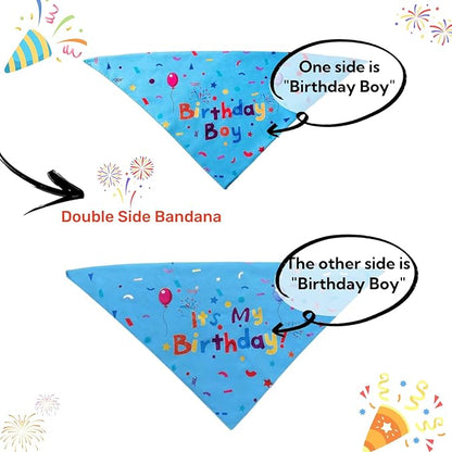 Happy Birthday Dog Party Supplies Kit - Dog Party Hat, Bandana, Bowtie & Happy Birthday Banner Decorations for Small Dogs, Puppy Birthday Outfit Accessories & Pet Birthday Party Decor (Blue 2)