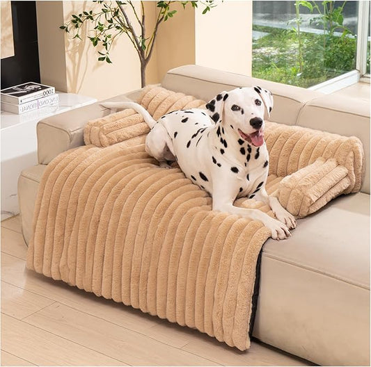 Avont Dog Bed Mat for Couch, Warm Fluffy Calming Sofa Topper Furniture Protector for Small Medium Large Dogs Cats with Removable Washable Cover -Brown(L)