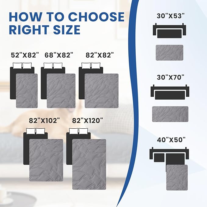 Waterproof Dog Bed Cover Pet Blanket, Soft Couch Cover for Dogs Washable, Non-Slip Dog Blanket Protect Furniture Couch Sofa Car for Puppy Large Dogs Cat (82x120 Inch, Light Grey)