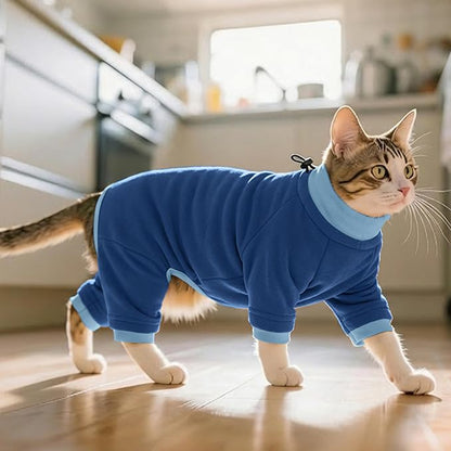 PUMYPOREITY Cat Hair Sticky Shirt – Breathable & Lightweight, Reduces Shedding Fur Pajamas, Prevents Licking Wounds After Surgery, Blue, M