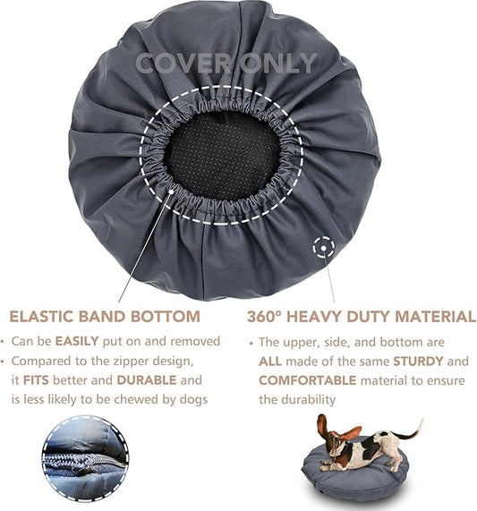 Dog Bed Cover Waterproof Replacement Machine Washable Covers for 44x44 Inch Dog Bed Heavy Duty Scratch Resistant Mattress Protector Pet Bed Round Grey Cover Only