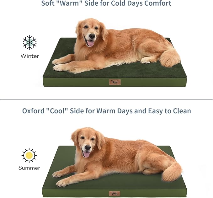 Orthopedic Dog Bed for Large Dogs, Plush Washable Pet Bed for Large Size Dogs with Egg Crate Foam & Removable Oxford Cover, 36x27 Inch, Olive Green