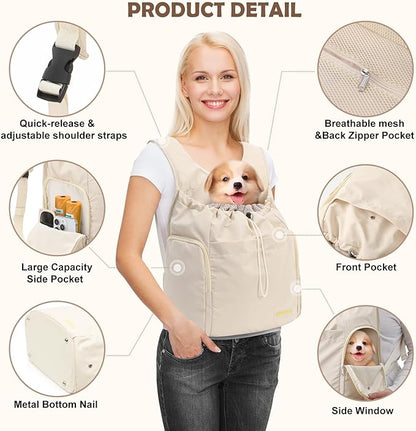 Dog Front Carrier Backpack, Adjustable Pet Dog Carrier Backpack Ventilated Mesh Dog Travel Backpack with Zippered Side Windows for Hiking Traveling for Small Medium Cats Dogs (Max 13 lbs)
