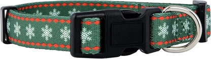Native Pup Christmas Dog Collar- Winter Holiday Collars for Pets- Xmas Gift for Puppy- Santa, Reindeer, Snowman, Candy Cane, Red Green- Girl Boy- Small, Medium, Large Breeds (Green Snowflake, Medium)