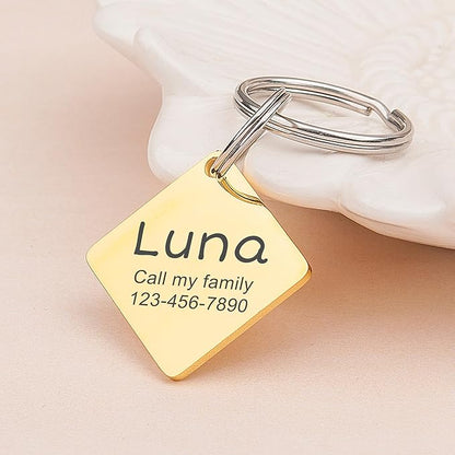 Anavia Personalized Pet ID Tags, Stainless Steel Glossy Laser Engraved Dog Cat Collar Name Tags, Multiple Colors Shapes Sizes (Diamond, Small)