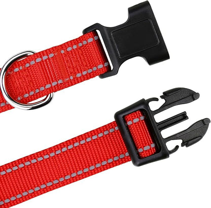 TagME Reflective Nylon Dog Collars, Adjustable Classic Pet Collar with Quick Release Buckle for Puppy, Red, 3/8" Width