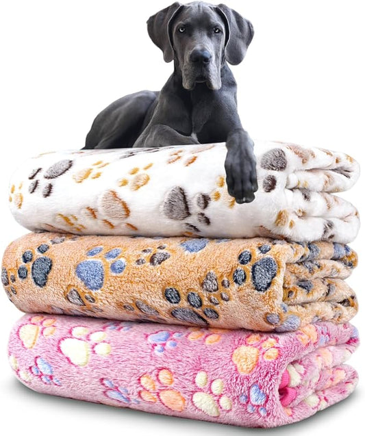 Dog Blankets for Medium Large Dogs, 3 Pack Dog Blanket Washable 41" x 31", Fuzzy Soft Pet Mat Throw Cover for Kennel Crate Bed, Cute Paw Pattern, Cat Blanket, Blankets for Dogs, Pet Blanket