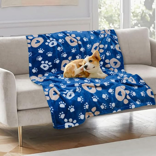 Dog Blanket, Soft Fleece Dog Blankets for Small Medium Dogs, Fluffy Flannel Pet Cat Puppy Blanket Mat Cover for Bed Couch, Cute Paw Print Throw Blanket for Dogs, Blue, 40"X30"