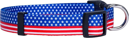 Native Pup American Flag Dog Collar- Red White and Blue- Patriotic Collars for 4th of July, USA- Adjustable Small, Medium, Large Breed Dogs (Large, Flag II)