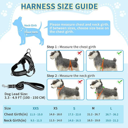 SlowTon No Pull Small Dog Harness and Leash Set, Puppy Soft Vest Harness Neck & Chest Adjustable, Reflective Lightweight Harness & Anti-Twist Pet Lead Combo for Small Medium Dogs (Black, XS)
