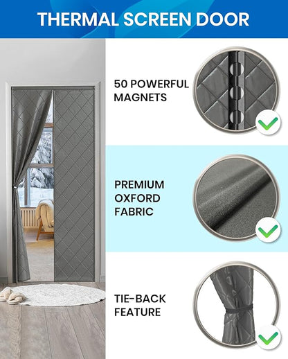 Flux Phenom Thermal Insulated Door Cover - Easy Install - Temperature Protection Barrier, Keeps Warm Air in, 50 Magnets for Secure Gap Free Closure, Magnetic Door Curtain for Winter - 40"x82"