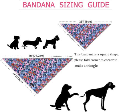 ARING PET Floral Dog Bandanas, Blue Pink Orange Flowers Pet Bandana Scarf Triangle Bibs for Puppy Small Medium Large Boy Girl Dogs Cats-L