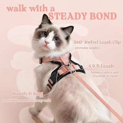 rabbitgoo Cat Harness and Leash for Walking, Escape Proof Soft Adjustable Vest Harnesses for Cats, Easy Control Breathable Reflective Strips Jacket, Light Salmon Pink, M