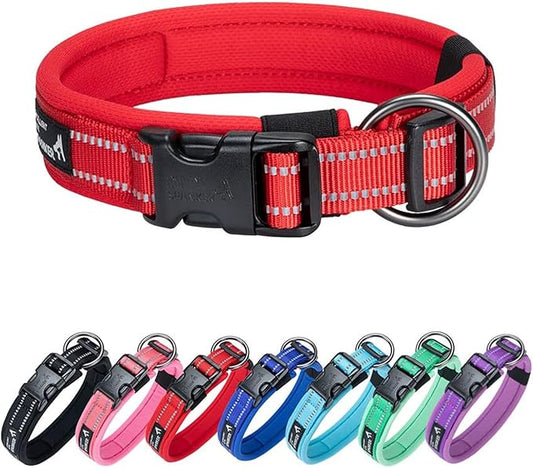 EXCELLENT ELITE SPANKER Reflective Dog Collar Classic Soft Padded Breathable Nylon Adjustable Pet Collar with Quick Release Buckle for Boy Girl Male Female Small Medium Large Dogs Training(Red-M)