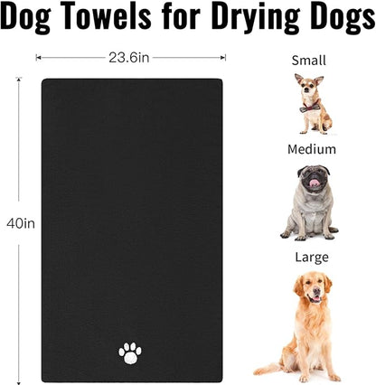 3 Pack Microfiber Dog Towels for Drying Dogs, Super Absorbent and Soft Pet Grooming Towel, 40 Inch X 23.6 Inch, Perfect Dog Drying Towels for Large, Medium or Small Dogs, Black