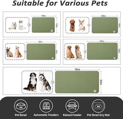 Dog Food Mat - Absorbent Cat Mat for Food and Water, No Stains Pet Feeding Bowl Mat, Easy to Clean Pet Placemats, Quick Dry Dog Water Dispenser Mat for Messy Drinkers | Paw Green 12"x 19"