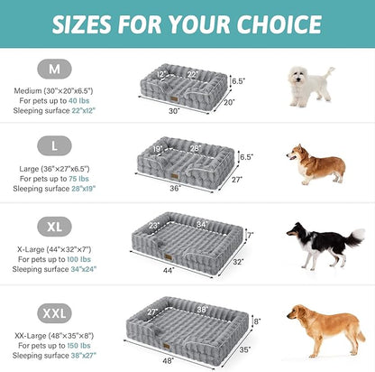 Orthopedic Dog Bed for Large Medium Size Dog, Soft and Warm Faux Fur Sofa for Pet Up to 75 lbs, Foam Bolster Anti-Slip Couch with Washable Removable Cover, L 36x27x6.5 inch, Grey