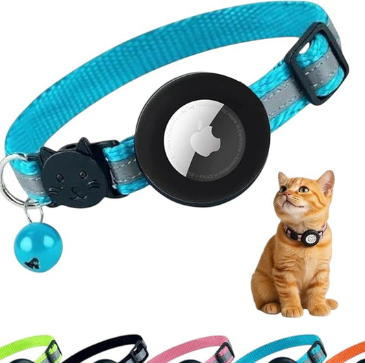AirTag Cat Collar Airtag Holder for Cats – Breakaway Reflective Nylon Kitten Collar with Bell, Adjustable 1cm Cat Collar for Tracking, Safety & Small Cats (Fits 8.66–13.78 in)