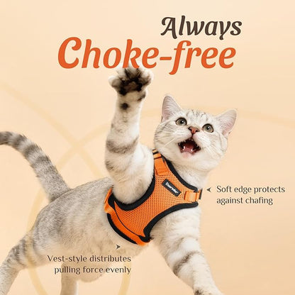 Dooradar Cat Harness and Leash Set, Escape Proof Safe Adjustable Kitten Vest Harnesses for Walking, Easy Control Soft Breathable Mesh Jacket with Reflective Strips for Cats, Orange, XS