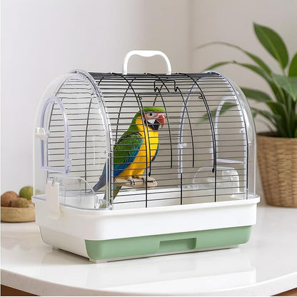 GarveeHome Portable Bird Cage Carrier, Small Bird Cage with Perches, Food Bowls and Tray, Bird Carrier for Parakeets, Canaries, Lovebirds, Small Quaker, Cockatiels, Budgie, Green Cheek