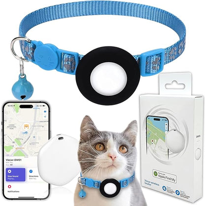 GPS Tracker for Cats, Mini GPS Pet Tracker with Collar, IPX8 Waterproof Cat Trackers Collar,No Monthly Fee,Work with Apple Find My(iOS Only),Smart Trackers for Pets-Blue-5