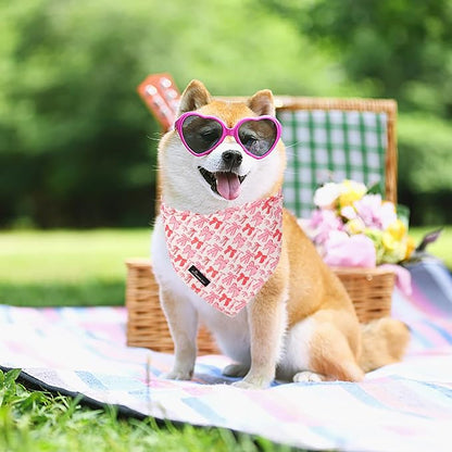 ARING PET Valentine's Day Dog Bandana, Cute Pink Bow Pet Bandanas Scarf Triangle Bibs Handkerchief for Puppy Small Medium Large Boy Girl Dogs-L