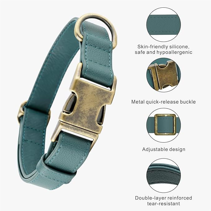 Dog Collar and Leash Set,Leather Silicone Waterproof Odor-Proof Dog Collar and Leash for Medium Dogs, Soft Flexible Dog Collars, Durable Thick Adjustable Pet Collar (Green, Medium (11.5-18.5 "Neck))
