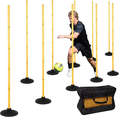 6 FT Agility Poles for Soccer, Basketball, Football, Equestrian, Pet Training, 4/6/8/10 Pack Detachable Soccer Poles w/Rubber Bases, Pole Bending Poles for Horses, Indoor/Outdoor Use