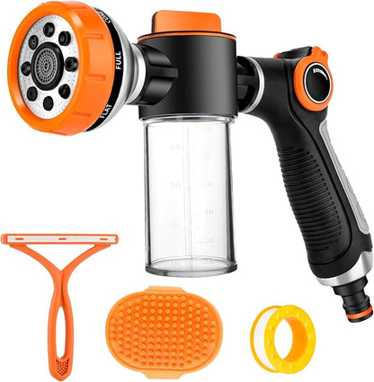 Dog Wash Hose Attachment, Garden Hose Nozzle Sprayer with Soap Dispenser, 8 Patterns High Pressure Water Hose Spray Nozzles for Watering Plants, Car Washes, Pet Showers