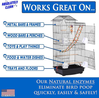 Absolutely Clean Amazing Bird Cage Cleaner and Deodorizer - Just Spray/Wipe - Safely & Easily Removes Bird Messes Quickly and Easily - Made in The US - Fragrance Free - (128oz Pack of 4)