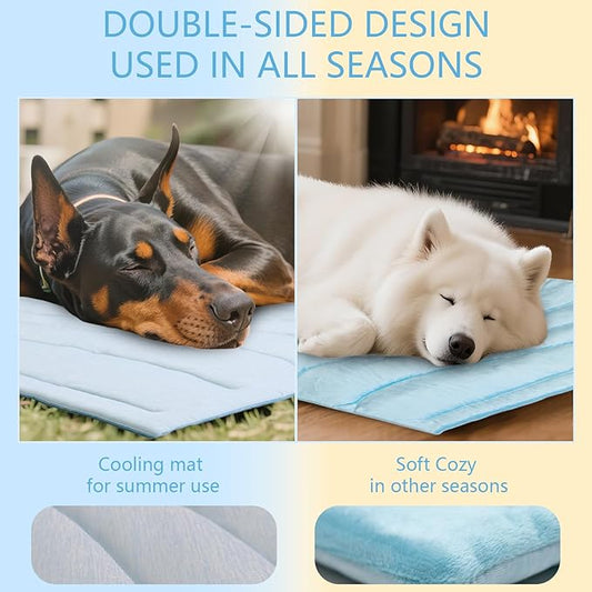 BECEMURU Dog Cooling Mat in Summer & Plush Warm Blanket in Winter, 2-Sided Reversible Dog Pad, 60"x40" Thickened Pet Bed for Crate, Kennel, Sofa - Machine Washable, Non-Gel, Durable