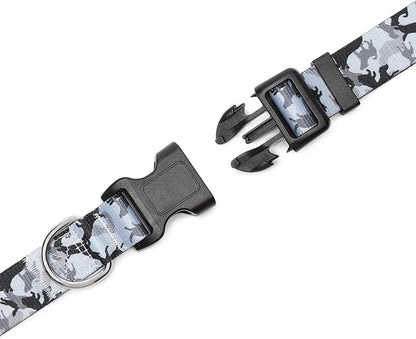 Mercano Adjustable Dog Collar - Special Design Patterns, Soft Nylon Comfortable Sturdy Pet Collar for Small Medium Large Dogs (M, Dog Camouflage Grey)