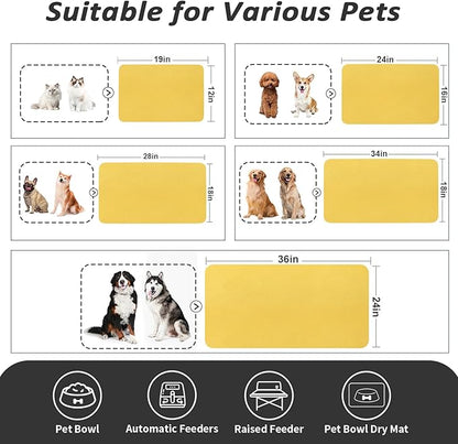 Dog Food Mat - Absorbent Cat Mat for Food and Water, No Stains Pet Feeding Bowl Mat, Easy to Clean Pet Placemats, Quick Dry Dog Water Dispenser Mat for Messy Drinkers | Yellow 18"x34"