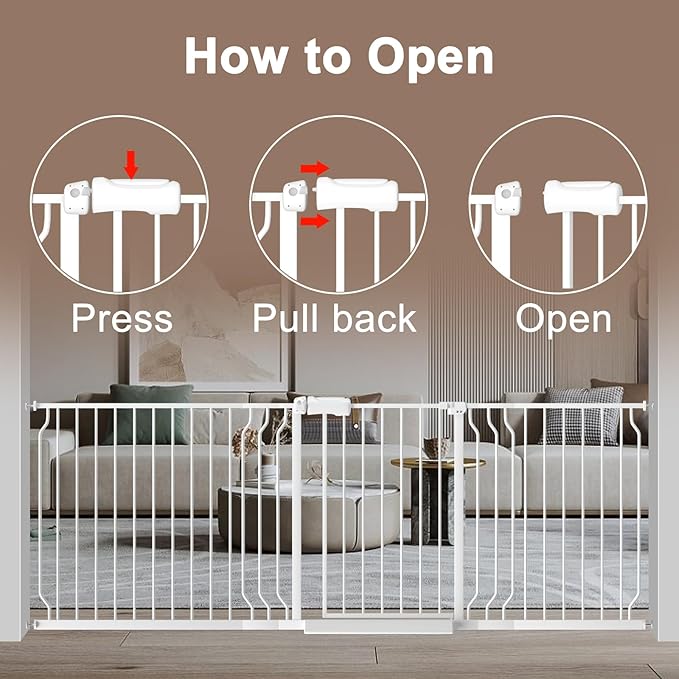 WAOWAO Baby Gate 85.83-95.25" Extra Wide Pressure Mounted Walk Through Swing Auto Close Safety White Metal Toddler Kids Child Dog Pet Puppy for Stairs,Doorways,Kitchen