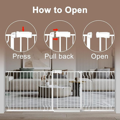 WAOWAO Baby Gate 29.13-43.3" Extra Wide Pressure Mounted Walk Through Swing Auto Close Safety White Metal Toddler Kids Child Dog Pet Puppy for Stairs,Doorways,Kitchen