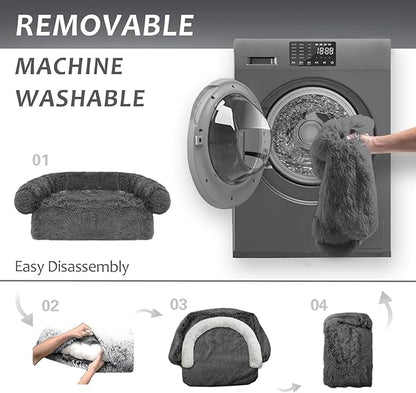 Calming Dogs/Cats Bed Mats, Dog Pad Washable Removable Couch Cover, Plush Long Fur Mat for Pets, Waterproof Lining, Perfect for Small, Medium and Large Dogs and Cats (Dark Gray, 34"x30")