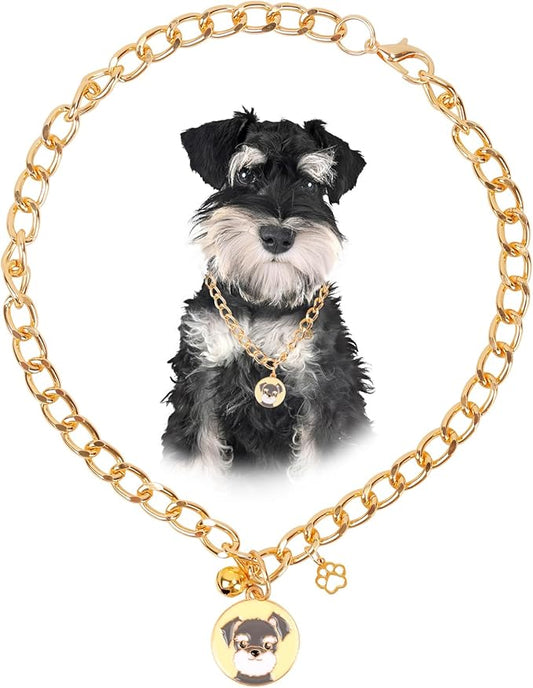 HOWWFALY Dog Collar and Cat Chain Necklace Stainless Steel Adjustable 18K Gold Heart-Shaped Necklace for Small Pets Cats Kitten Puppy (Gold, 14 inch)