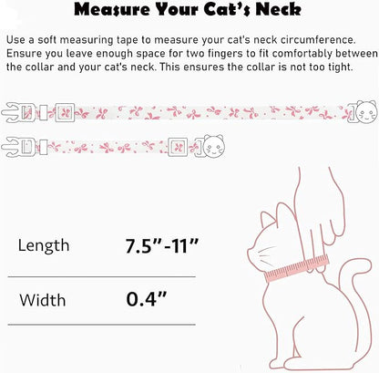 2 Pack Cotton Breakaway Cat Collars Set with Bell and Flower Pendant, Cute Floral Fruit Patterned, Adjustable 7.5-11Inch, Include A Mouse Toy Gift (Bowtie)