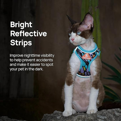 Cat Harness and Leash Set, Step-in Escape Proof Adjustable Vest Harness for Small Medium Large Cats, Lightweight Soft Breathable Reflective Kitten Harness for Walking Travel, Camping(Butterfly, M)