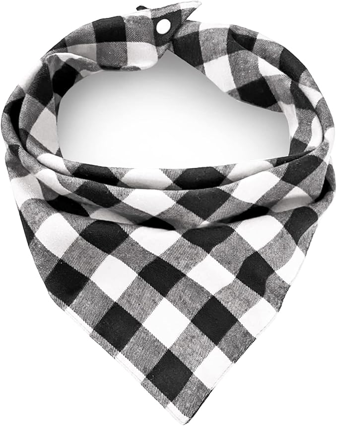 Christmas Plaid Dog Bandana with Button, Fall Dual Layer Scarf Soft Cotton Triangle Bib Girls and Boys Kerchief Adjustable Accessories for Small Medium Large Extra Large Dog Puppy Pet Cat