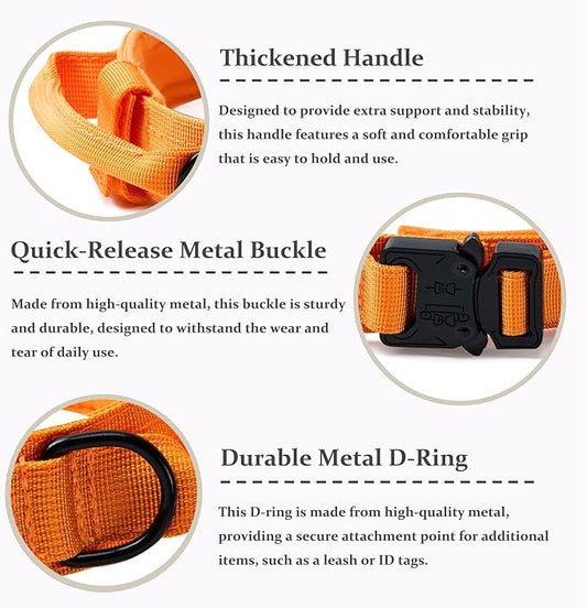 Tactical Dog Collar, Adjustable Military Training Nylon Dog Collar with Control Handle and Heavy Quick-Release Metal Buckle for Small Medium Large Dogs, Orange L
