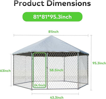 6.8x6.8 FT Large Outdoor Dog Kennel Outside with Heavy-Duty Steel Frame, Waterproof UV-Resistant Cover, Secure Lock, and Hexagonal Wire Fence