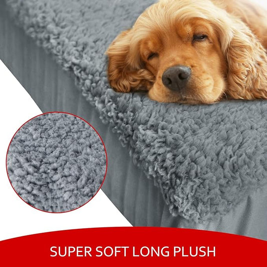 Dog Bed Covers Soft Plush Replacement Washable, Waterproof Pet Mattress Bed Liner Grey 44x35 Inches, for Dog/Cat, Cover Only
