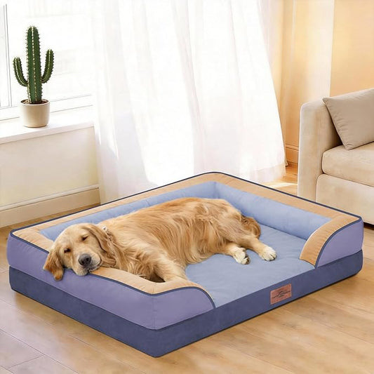 Comfort Expression Orthopedic Dog Bed for Large Dogs 36x27 Inch, Waterproof Egg Crate Foam Large Pet Bed with Removable Bolsters, Dog Couch with Washable Cover & Non-Slip Bottom, Twilight Wave