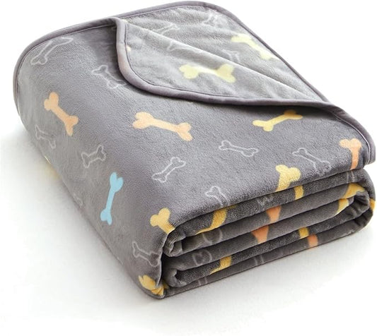 Allisandro Luxurious Dog Blanket, 350 GSM Super Fuzzy Microplush Fleece Pet Blankets for Small Medium Large Dogs and Cats, Grey Bone, 32 x 24 Inches