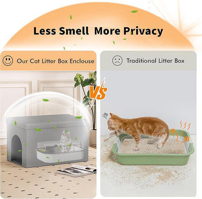 Cat Litter Box Enclosure Furniture for Odor Control, Hidden Cabinet Cats Litter Ottoman with Flip-Up Lid,Cat Litter Box Bench with Storage Space, Dog Proof (Light Grey, Large)
