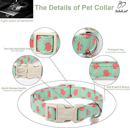 Easter Dog Collar for Small Dogs - Green Bunny Egg Dog Collars, Cute Boy Girl Dogs Easter Collar, Adjustable Spring Holiday Pet Collars with Quick Release Buckle XS
