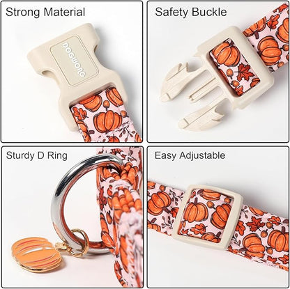 DOGWONG Pumpkin Dog Collar- Cute Pink Fall Dog Collars Adjustable Maple Fall Dog Collar for Small Medium Large Dogs L